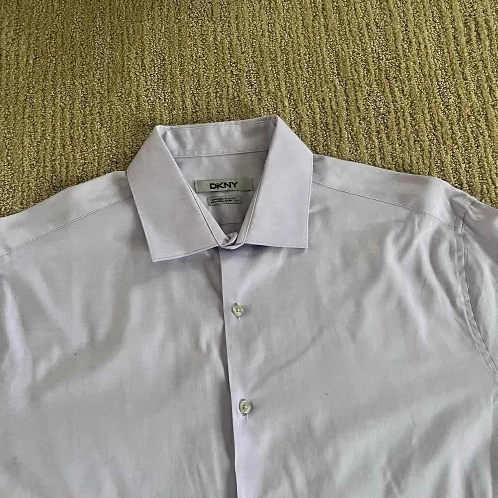 DKNY Mens Light Purple Shaped Slim Fit Button Down Shirt